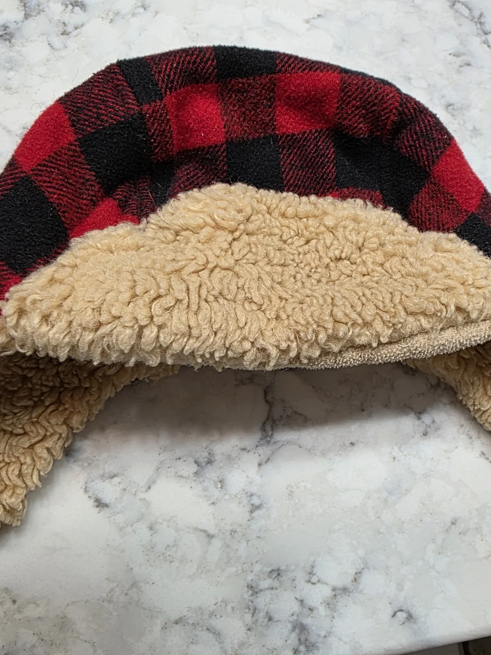Cat & Jack Red and Black Buffalo Plaid Sherpa-Lined Kids Hat